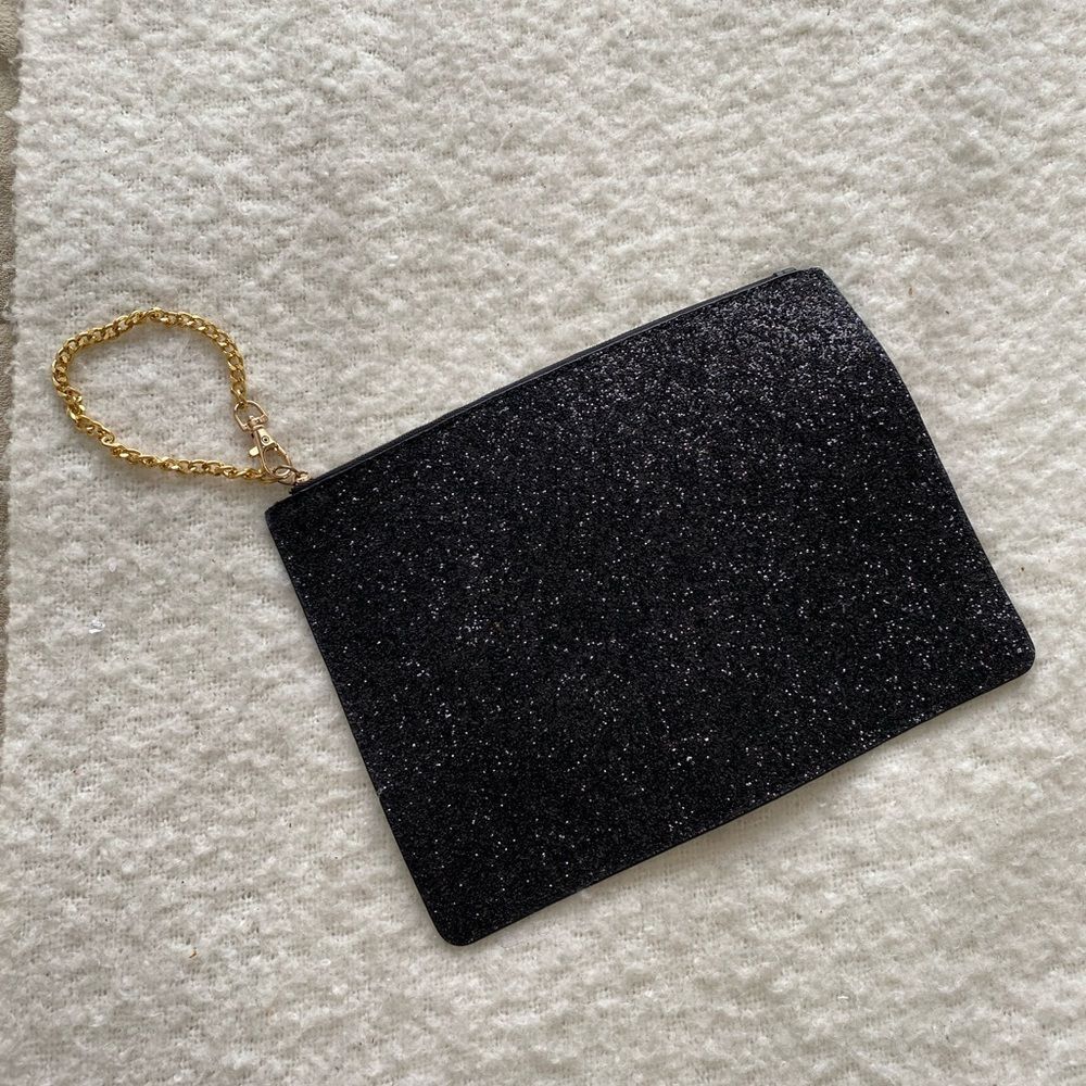 ALDO Black Glittery Clutch with Gold Chain Zipper